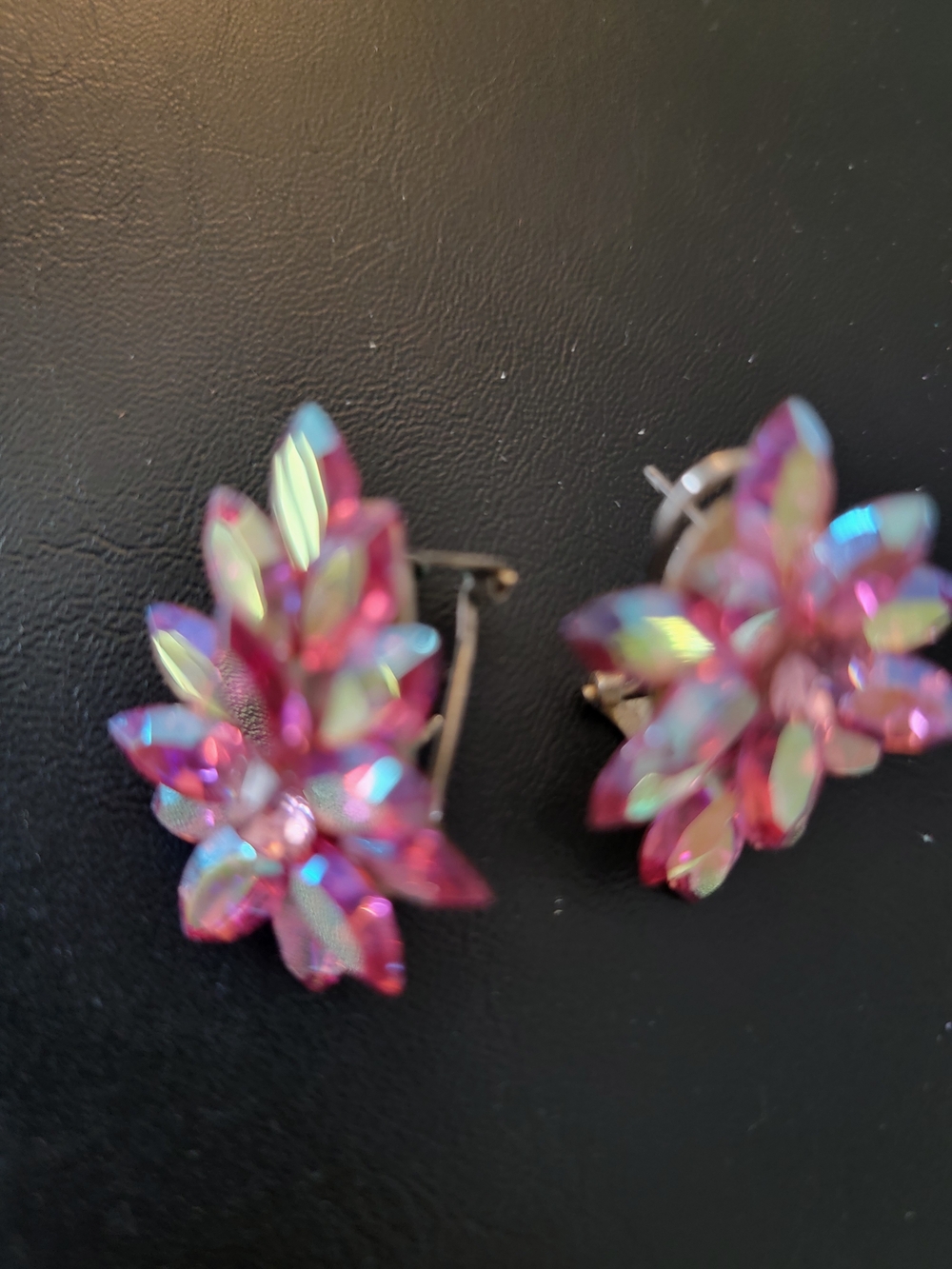 Pink Crystal Floral Clip-On Earrings
